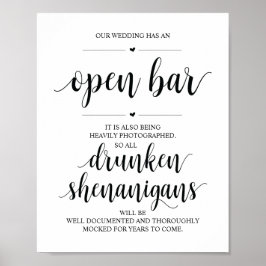 Póster Bar abierto boda, cartel de travesuras borrachas