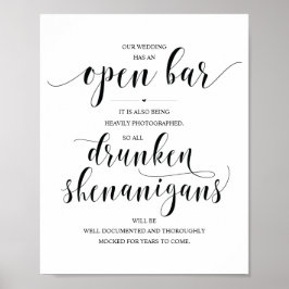 Póster Bar abierto boda, cartel de travesuras borrachas
