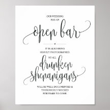 Bar abierto boda, cartel de travesuras borrachas