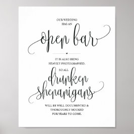 Póster Bar abierto boda, cartel de travesuras borrachas