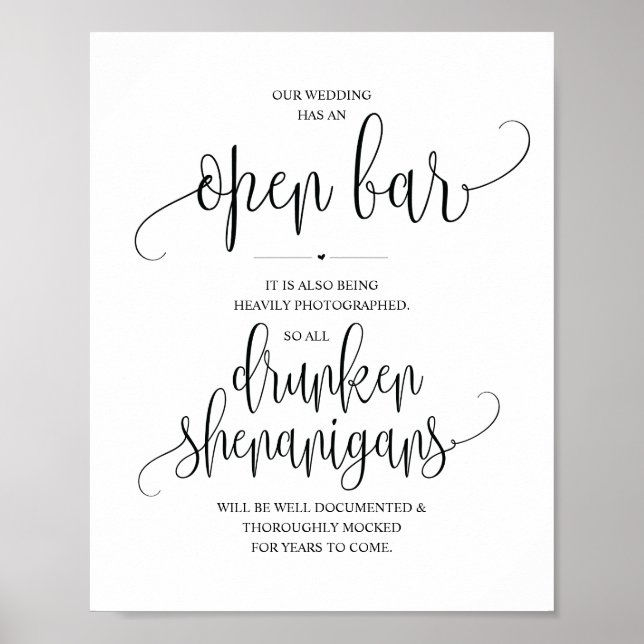 Póster Bar abierto boda, cartel de travesuras borrachas (Frente)
