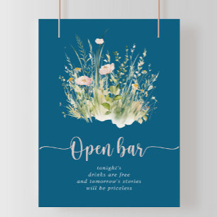 Póster Bar abierto de Boda de la Marina de Flores Silvest