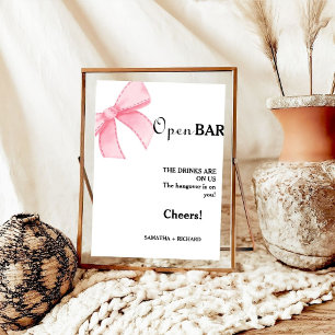 Póster Bar abierto de color rosa Boda Beber Rótulo bar