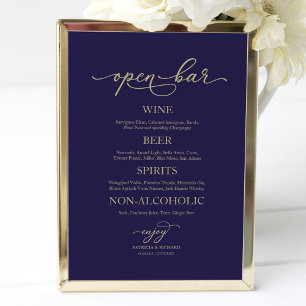 Póster Bar abierto elegante Boda azul de la Marina de Oro