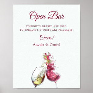 Póster Bar abierto elegante Boda de danza del vino rojo y