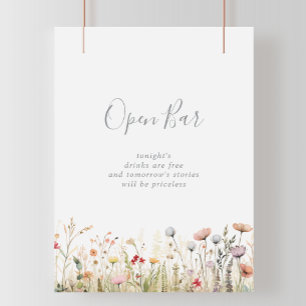 Póster Bar Abierto Feliz Boho Flores Silvestres Boda