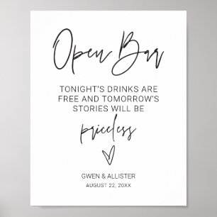 Póster Bar abierto Rótulo Boda Recepción Bebida Poster G4