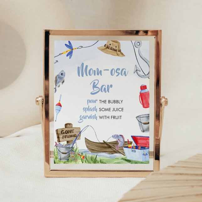Póster Bar Baby Shower Mom Osa (Little Fisherman Baby Shower Mom Osa Bar Sign)