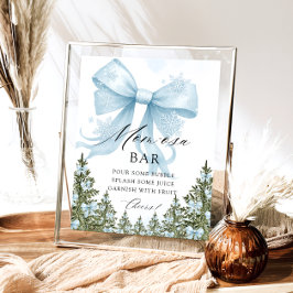 Póster Bar Baby Shower Mom-osa de Winter Blue Bow