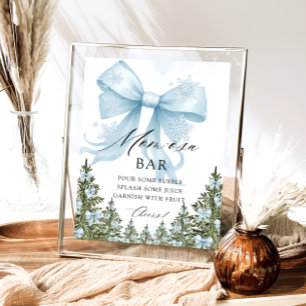 Póster Bar Baby Shower Mom-osa de Winter Blue Bow