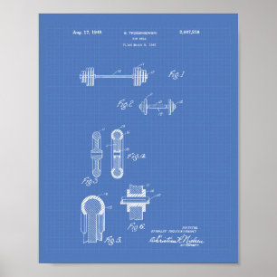 Póster Bar Bell 1948 Patent Art Blueprint