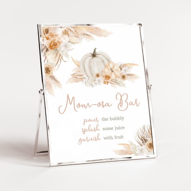 Póster Bar Boho Neutrkin Baby Shower Mom Osa (Gender Neutral Little Pumpkin Baby Shower Mom Osa Bar Sign)