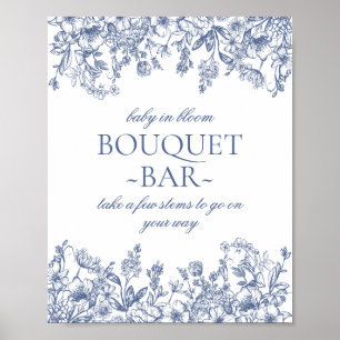 Póster Bar Bouquet Blue Chinoiserie Vintage Floral Baby