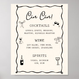 Póster Bar Cin Cin de ducha de novia negro italiano