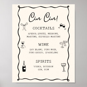 Póster Bar Cin Cin para Despedida de Soltera Italiana Neg
