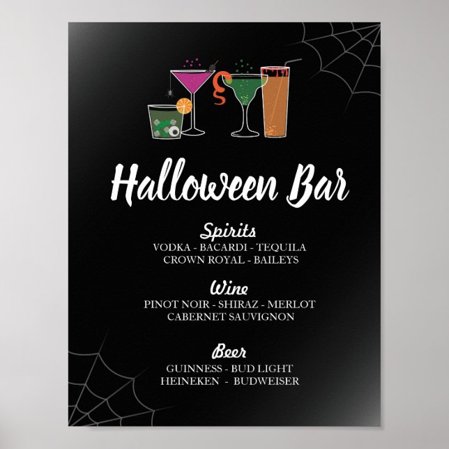 Póster Bar Cocktails Gothic Halloween Sign Party Drinks (Frente)