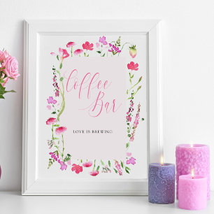 Póster Bar Coffee Rótulo de ducha con flores silvestres r
