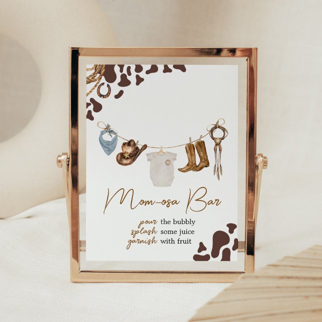 Póster Bar Cowboy Baby Shower Mom Osa (Wild West Rodeo Baby Shower Mom Osa Bar Sign)
