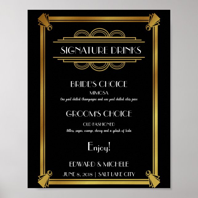 Póster Bar de bebidas Art Deco poster boda (Frente)