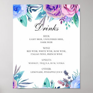 Póster Bar de bebidas con boda de color azul y rosa