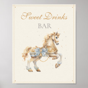 Póster Bar de Bebidas Dulces Tiovivo Azul Pastel Dorado