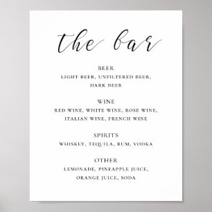 Póster Bar de bebidas para bodas de caligrafía en blanco 
