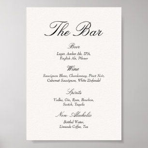 Póster Bar de Boda Elegante Antiguo Dinero Negro y Marfil