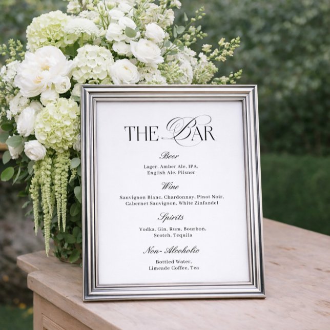 Póster Bar de Boda Elegante y Sofisticado en Blanco y Neg (Subido por el creador)