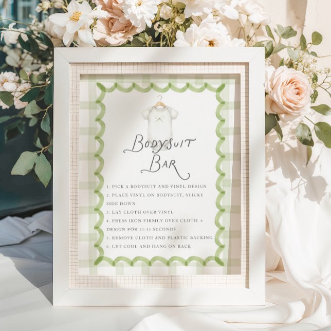 Póster Bar de Bodysuits para Baby Shower de Gingham Verde (Subido por el creador)