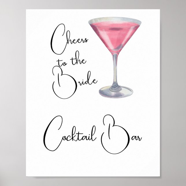 Póster Bar de cócteles de acuarela Despedida de soltera  (Frente)