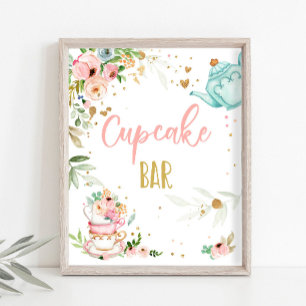 Póster Bar de Cupcakes Fiesta del Té Bebé en Camino Baby