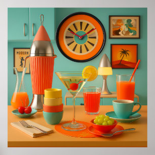 Póster Bar de desayuno Martini Retro Futurista Atómico