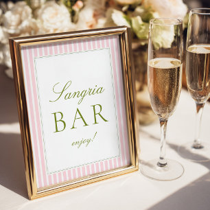 Póster Bar de Desayuno Nupcial con Rayas Rosas y Verdes