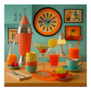 Póster Bar de desayunos Martini Retro Futurista Atómico