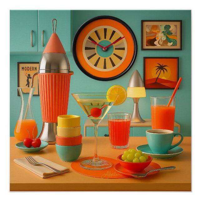 Póster Bar de desayunos Martini Retro Futurista Atómico (Anverso)
