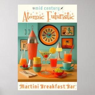 Póster Bar de desayunos Martini retrofuturista atómico