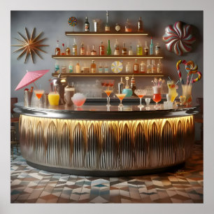 Póster Bar de fiesta futurista atómica de mediados de sig