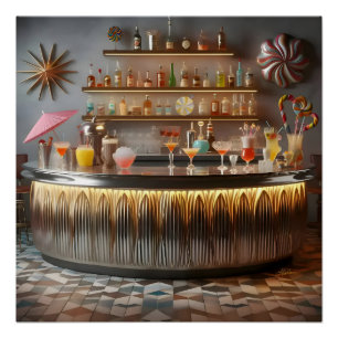 Póster Bar de Fiesta Futurista Atómica de Mitad de Siglo