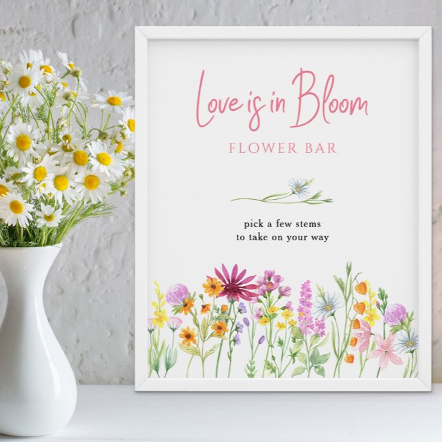 Póster Bar de flores Amor en Flor Wildflower Meadow (Floral Flower Bar Sign for your bridal shower - from my Wildflower Meadow collection)