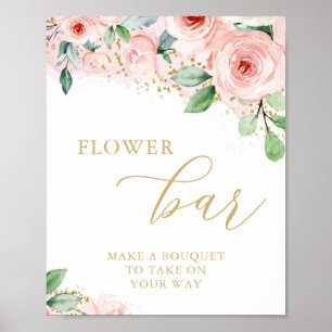 Póster Bar de Flores, Desayuno Nupcial Floral Rosa y Dora