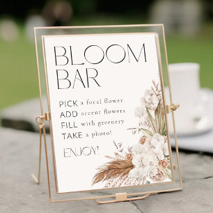 Póster Bar de Flores Floral Bohemio y Plumas en Flor