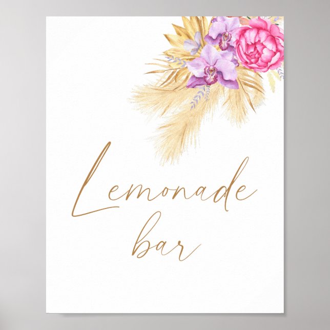 Póster Bar de limonada boho con pampas en acuarela (Frente)