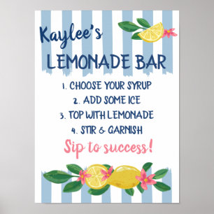 Póster Bar de Limonada de Graduación Limones y Rayas Azul