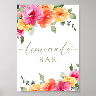 Póster Bar de limonada floral brillante y colorido
