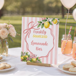 Póster Bar de Limonada Fresca con Lazo Rosa para Baby Sho
