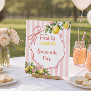 Póster Bar de Limonada Fresca con Lazo Rosa para Baby Sho