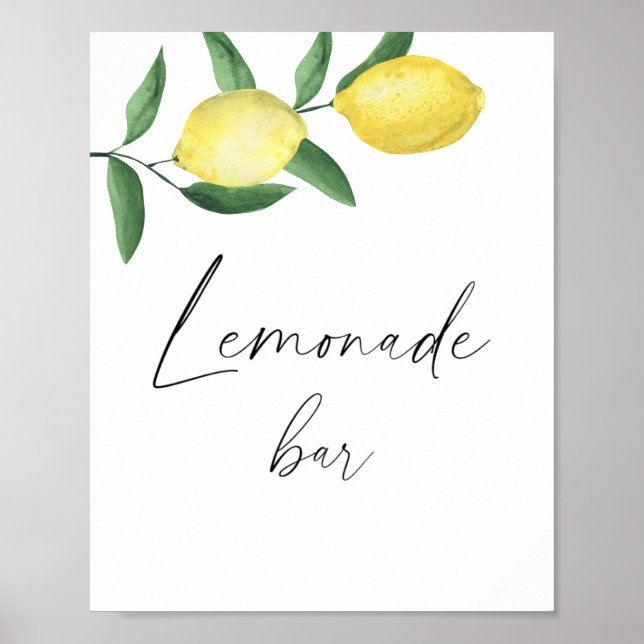 Póster Bar de limonada - limón cítrico moderno acuarela (Frente)
