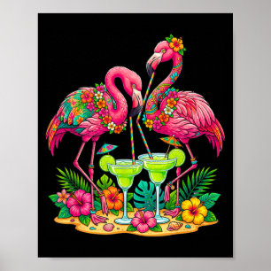 Póster Bar de Margaritas Flamingo Chicas de Playa Hawaian