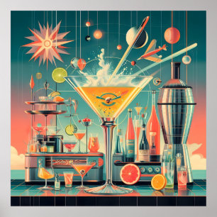 Póster Bar de Martini de Cítricos Futurista Atómico de Me