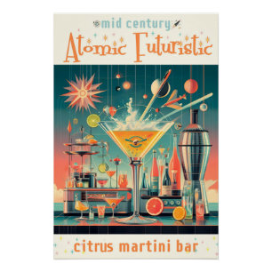 Póster Bar de Martini de Cítricos Futurista Atómico de Mi